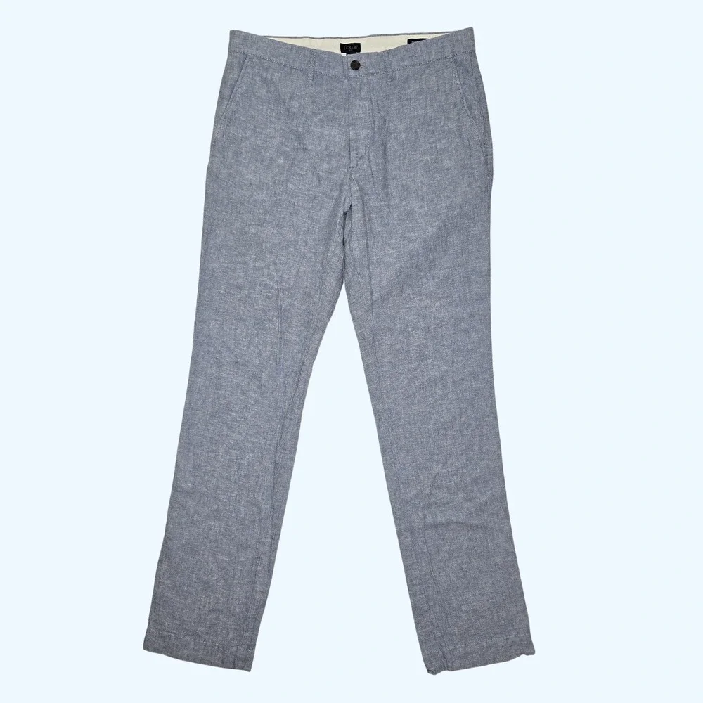J.Crew Straight Fit Linen Cotton Blend Pants Blue BH747 Mens 32x34 Heathered